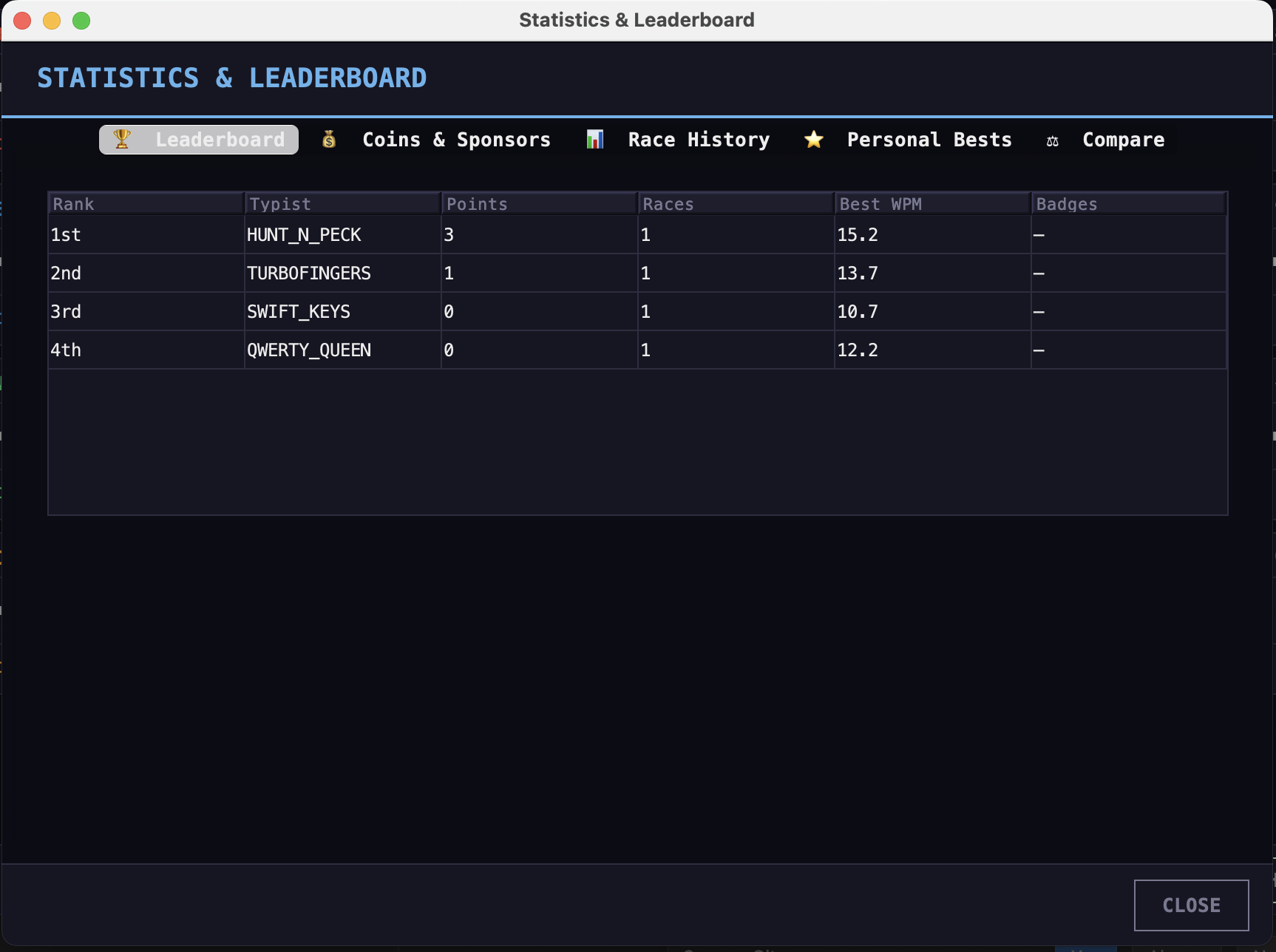 Typing race simulator - statistics and leaderboard